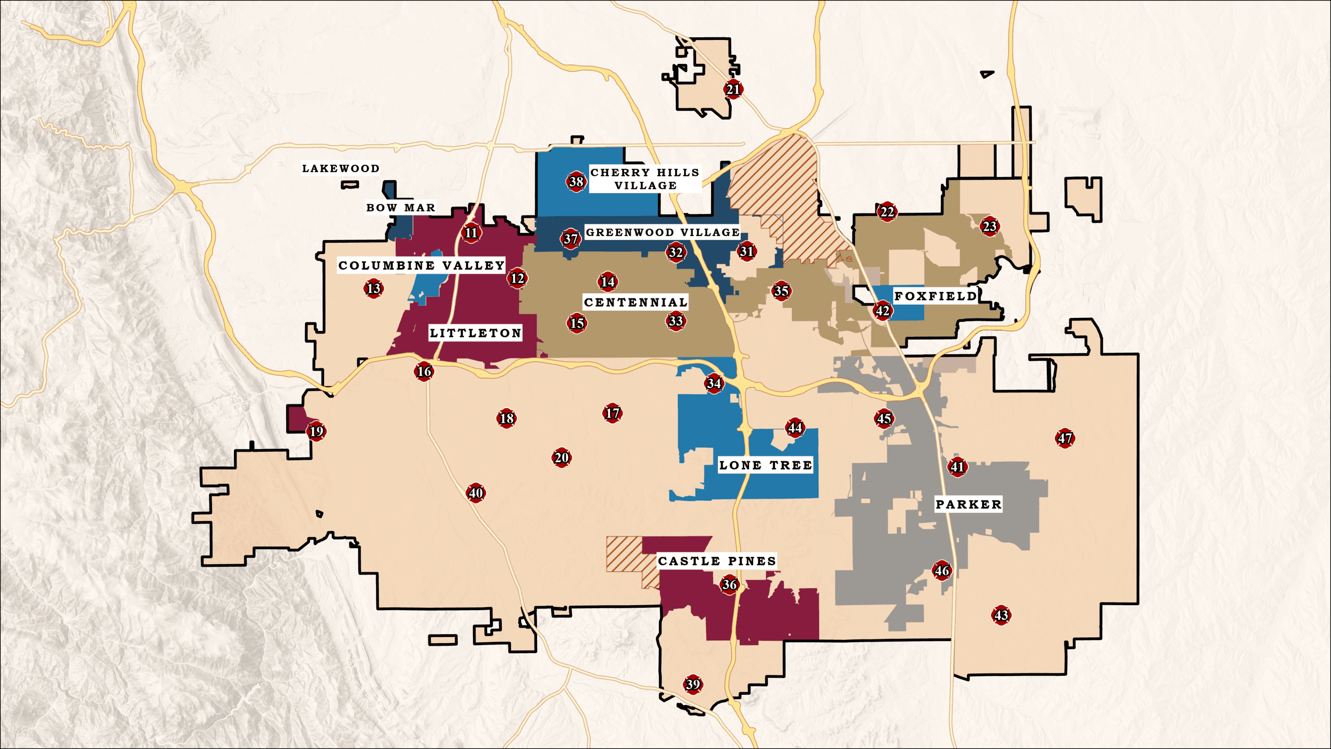 Map of the Various Fire Districts